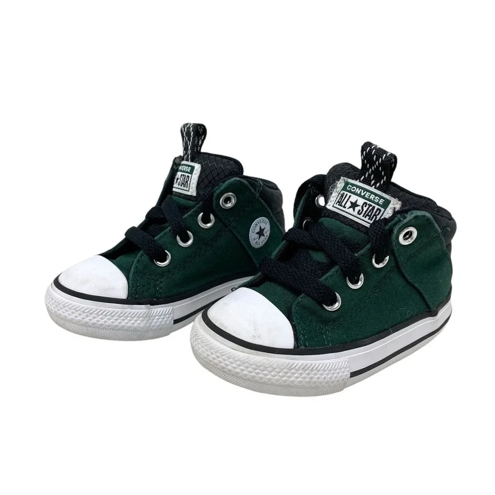 Converse All Star Baby Shoes Forest Green Canvas Mid Top Lace Up Sneakers Size 5